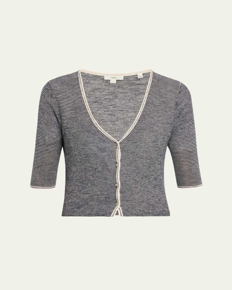 Micro-Stripe V-Neck Cardigan